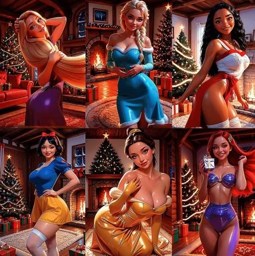 Disney Princesses Christmas - 16 MINUTES EXCLUSIVE VIDEO [Velvet Muses AI]
