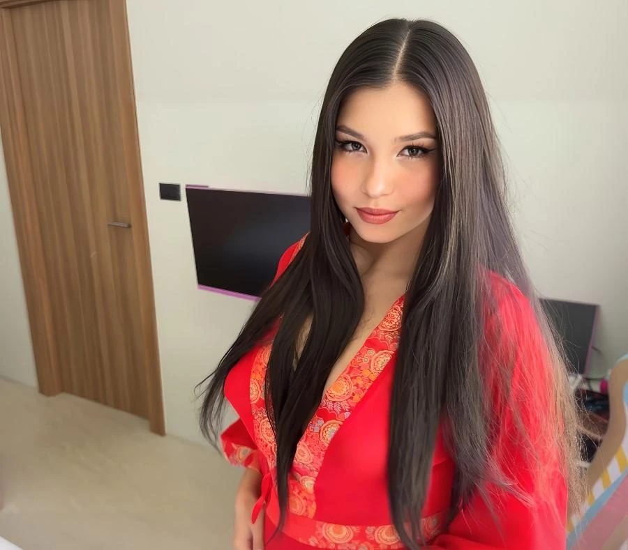 Karina Lin - Lonely Japanese Brunette Slips Into a Silky Red Robe After Her Shower and Seduces the Delivery Guy at the Door UltraHD/4K 2160p